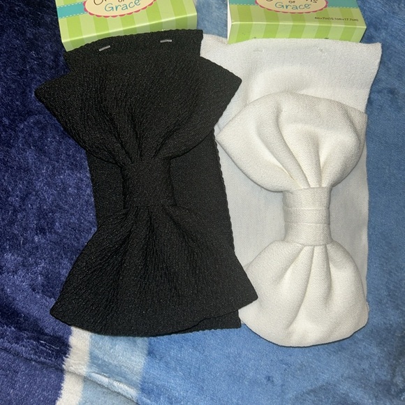 Creations White and Black Baby Bow Fabric Headband, 6.5 inches - Picture 5 of 5